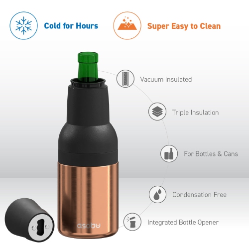 Asobu Frosty Beer 2 Go Vacuum Insulated Double Walled Stainless Steel Beer Can and Bottle Cooler with Beer Opener Eco Friendly and Bpa Fre