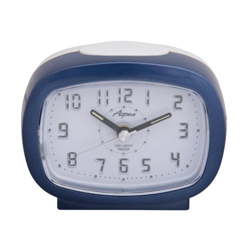 Battery Powered Oval Analog Bedside Alarm Clock with Snooze & Blue LED Backlight, Silent Sweep, Easy-to-Read Dial