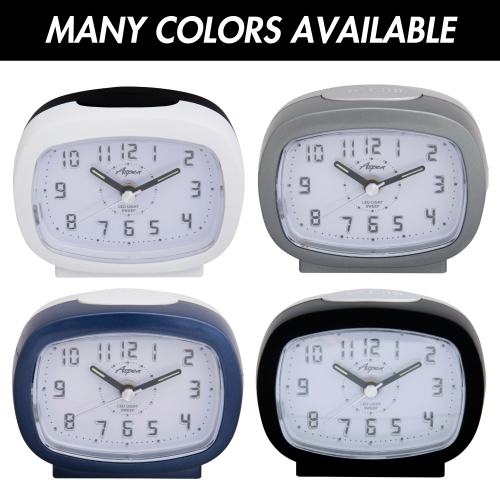 Battery Powered Oval Analog Bedside Alarm Clock with Snooze & Blue LED Backlight, Silent Sweep, Easy-to-Read Dial