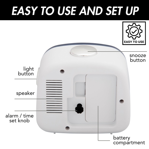 Petit réveille-matin analogique alimenté par piles avec fonctions Snooze et rétroéclairage doux, balayage silencieux, cadran facile à lire