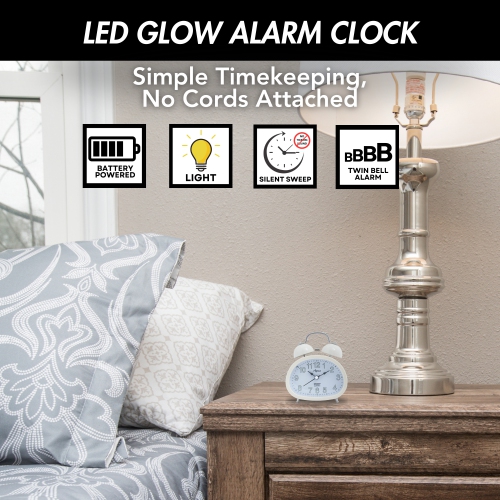 Loud Oval Twin Bell Analog Alarm Clock for Adults and Kids, Soft Backlight, Retro Alarm Clock for Heavy Sleepers, Battery Powered, Easy to Read Dial