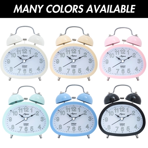Loud Oval Twin Bell Analog Alarm Clock for Adults and Kids, Soft Backlight, Retro Alarm Clock for Heavy Sleepers, Battery Powered, Easy to Read Dial