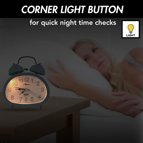 Loud Oval Twin Bell Analog Alarm Clock for Adults and Kids, Soft Backlight, Retro Alarm Clock for Heavy Sleepers, Battery Powered, Easy to Read Dial