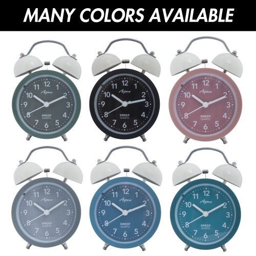 Loud Twin Bell Analog Alarm Clock for Adults and Kids, Soft Backlight, Retro Alarm Clock for Heavy Sleepers, Battery Powered, Easy to Read Colored