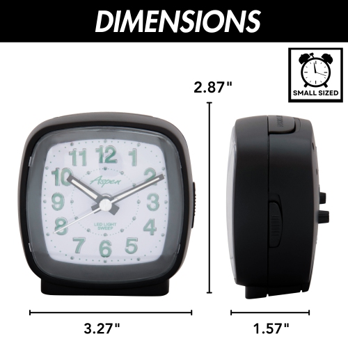 Réveille-matin analogique carré alimenté par piles avec fonctions Snooze et rétroéclairage DEL vert, balayage silencieux, cadran facile à lire