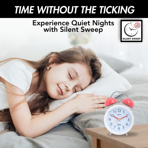 Cute Twin Bell Analog Alarm Clock for Kids, Soft Backlight, Loud Alarm Clock for Heavy Sleepers, Battery Powered, Easy to Read Dial
