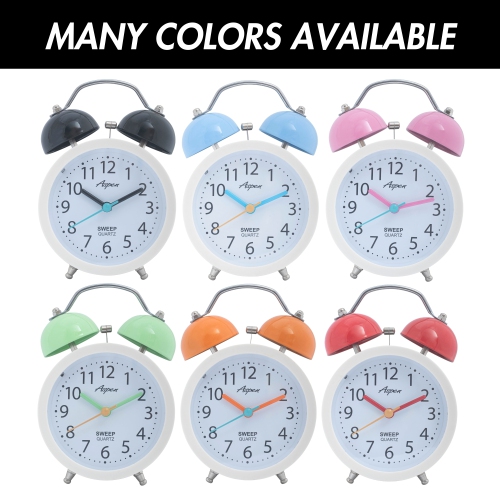 Cute Twin Bell Analog Alarm Clock for Kids, Soft Backlight, Loud Alarm Clock for Heavy Sleepers, Battery Powered, Easy to Read Dial
