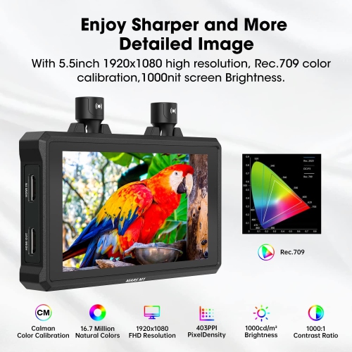 Boîte ouverte - moniteur mars de M1 5,5 po de Hollyland avec émetteur/récepteur vidéo intégré