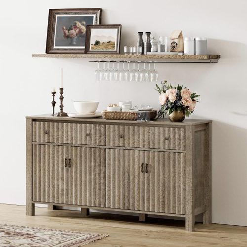 Meuble champêtre pour téléviseur de 57 po et moins de WAMPAT 75, meuble de divertissement gris rétro pour console de téléviseur 55/65/75 po,