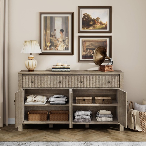 Meuble champêtre pour téléviseur de 57 po et moins de WAMPAT 75, meuble de divertissement gris rétro pour console de téléviseur 55/65/75 po,