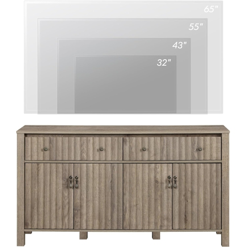 Meuble champêtre pour téléviseur de 57 po et moins de WAMPAT 75, meuble de divertissement gris rétro pour console de téléviseur 55/65/75 po,