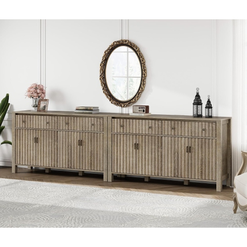 WAMPAT Bedroom Dresser with 4 Drawers&4 Cabinets,Modern Chests&Dressers Storage Cabinet Organizer Nursery Dresser for Bedroom,Wooden Double Dresser