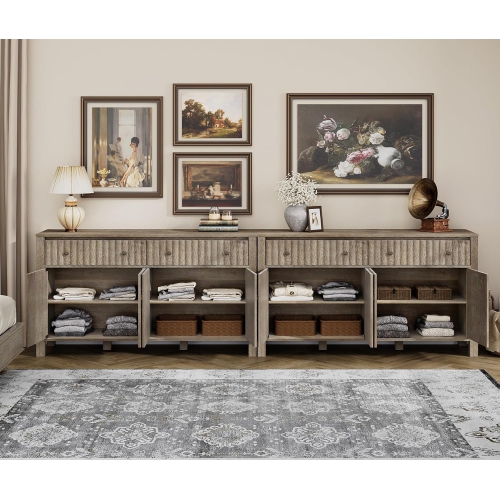 WAMPAT Bedroom Dresser with 4 Drawers&4 Cabinets,Modern Chests&Dressers Storage Cabinet Organizer Nursery Dresser for Bedroom,Wooden Double Dresser