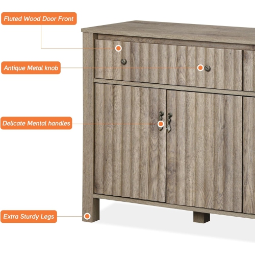 WAMPAT Bedroom Dresser with 4 Drawers&4 Cabinets,Modern Chests&Dressers Storage Cabinet Organizer Nursery Dresser for Bedroom,Wooden Double Dresser