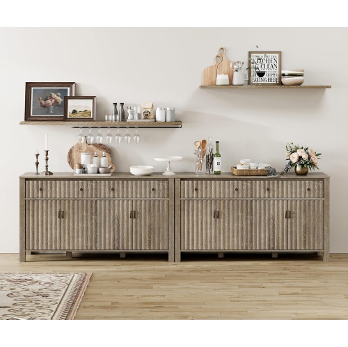 WAMPAT Bedroom Dresser with 4 Drawers&4 Cabinets,Modern Chests&Dressers Storage Cabinet Organizer Nursery Dresser for Bedroom,Wooden Double Dresser