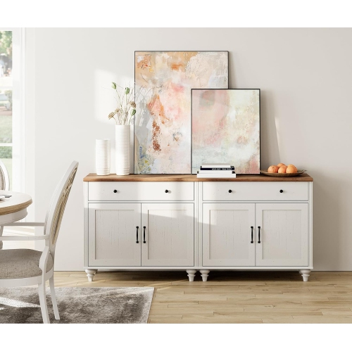 WAMPAT Farmhouse TV Stand for 75 inches TV with 4 Doors and 2 Drawers,Wood Universal TV Stand with Storage Cabinets,White Entertainment Center TV
