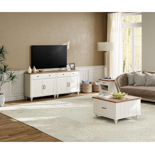 WAMPAT Farmhouse TV Stand for 75 inches TV with 4 Doors and 2 Drawers,Wood Universal TV Stand with Storage Cabinets,White Entertainment Center TV