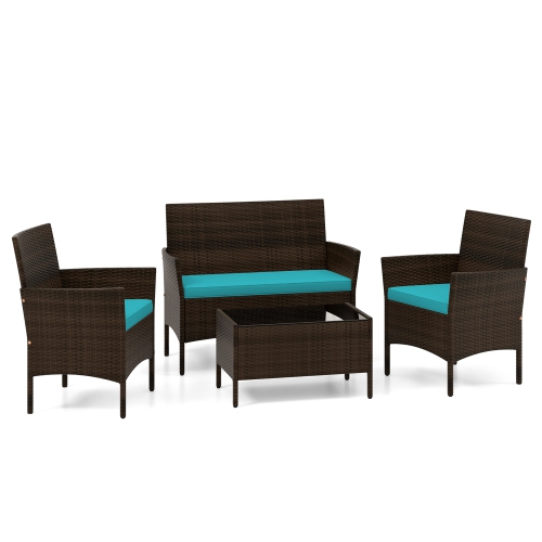 Gymax 4 Piece Patio Rattan Conversation Set Wicker Furniture Set w/ Chair Loveseat Outdoor