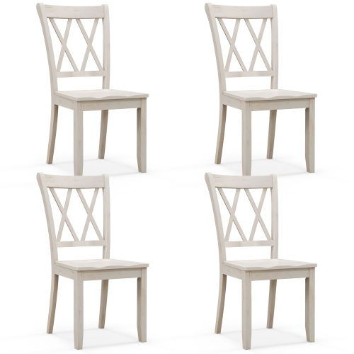 GYMAX  Solid Wood Dining Chair Set Of 4 Armless Kitchen Chairs W/ Rubber Wood Frame Cross Back