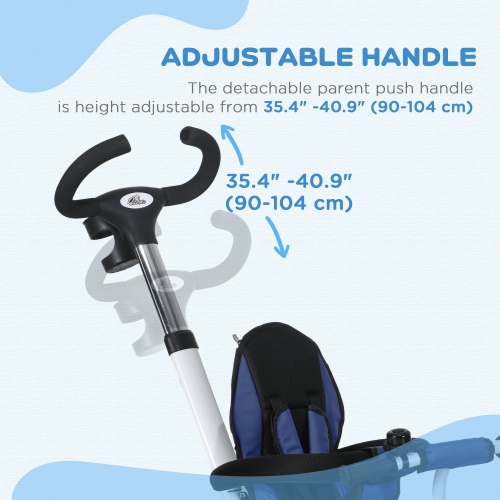 Qaba Toddler Tricycle, 6 in 1 Stroller Bike with Parent Push Handle, Canopy, Storage Baskets, Cupholder, Safety Guardrail and 5-Point Safety Belt,