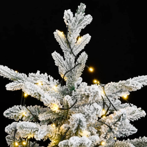 Sapin de Noël à charnières artificielles à 150 DEL et 150&nbsp;cm de neige floqué