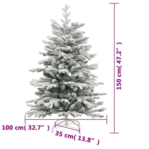 Sapin de Noël à charnières artificielles à 150 DEL et 150&nbsp;cm de neige floqué