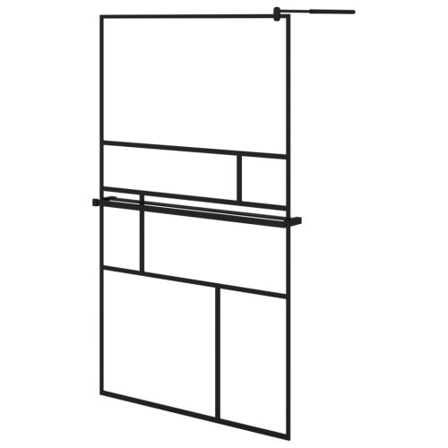 VIDAXL  Walk-In Shower Wall With Shelf 115X195 Cm Esg Glass&aluminium In Black