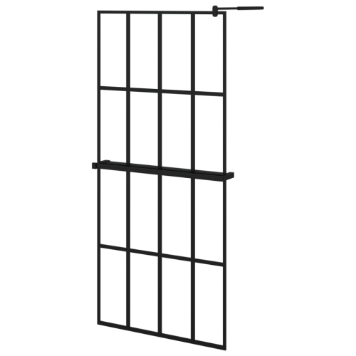 VIDAXL  Walk-In Shower Wall With Shelf 90X195 Cm Esg Glass&aluminium In Black