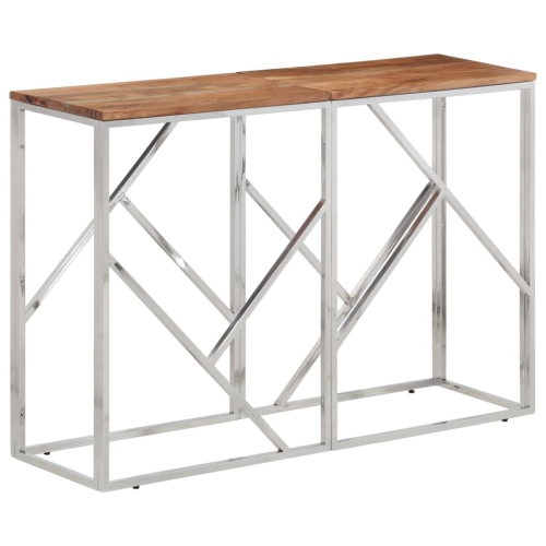VIDAXL  Console Table Stainless Steel And Solid Wood Acacia In Silver