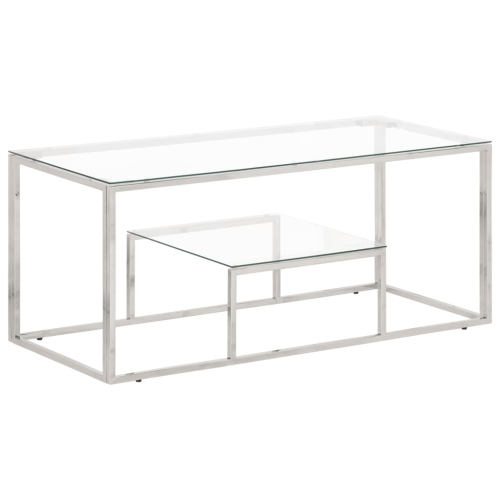 VIDAXL  Coffee Table Silver Stainless Steel And Tempered Glass