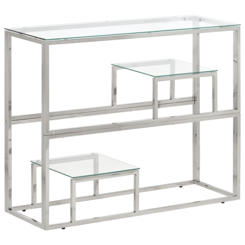 VIDAXL  Console Table Silver Stainless Steel And Tempered Glass