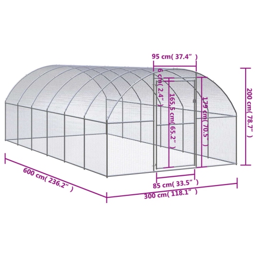 vidaXL Outdoor Chicken Coop 3x6x2 m Galvanised Steel