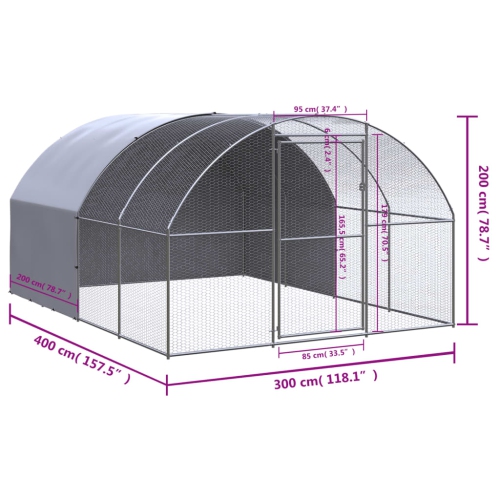 vidaXL Outdoor Chicken Coop 3x4x2 m Galvanised Steel