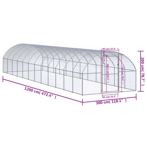 vidaXL Outdoor Chicken Coop 3x12x2 m Galvanised Steel