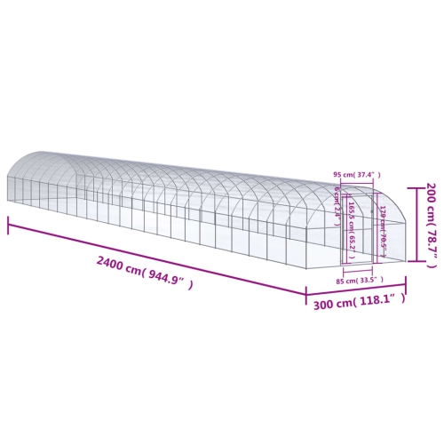 vidaXL Outdoor Chicken Coop 3x24x2 m Galvanised Steel