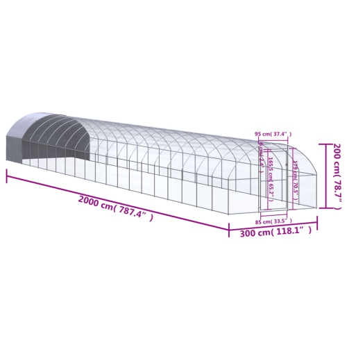 vidaXL Outdoor Chicken Coop 3x20x2 m Galvanised Steel