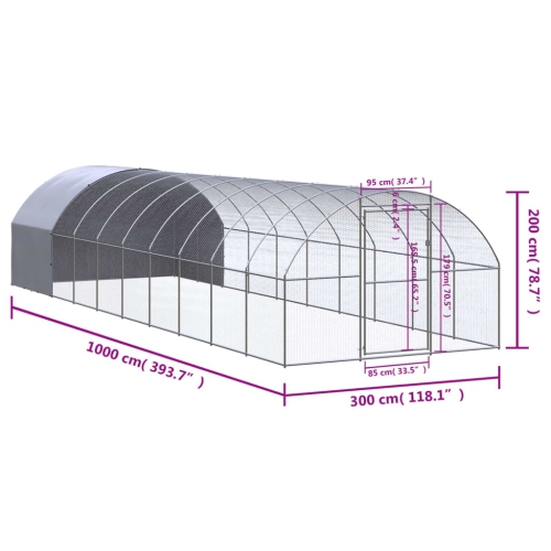 vidaXL Outdoor Chicken Coop 3x10x2 m Galvanised Steel