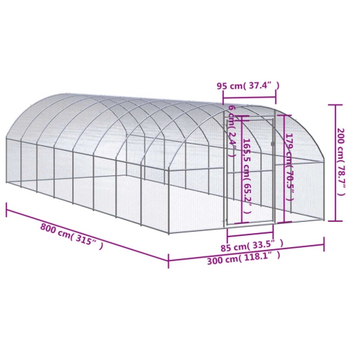 vidaXL Outdoor Chicken Coop 3x8x2 m Galvanised Steel