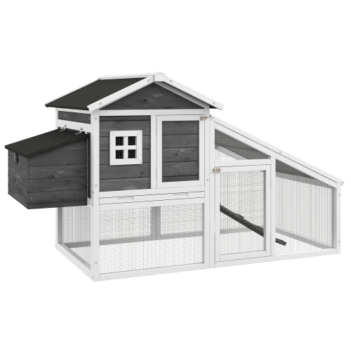 Image 1 de 9.. PawHut 69" Chicken Coop Wooden Hen House Rabbit Hutch Poultry Cage Pen Outdoor Backyard with Outdoor Run Nesting Box Removable Tray Waterproof