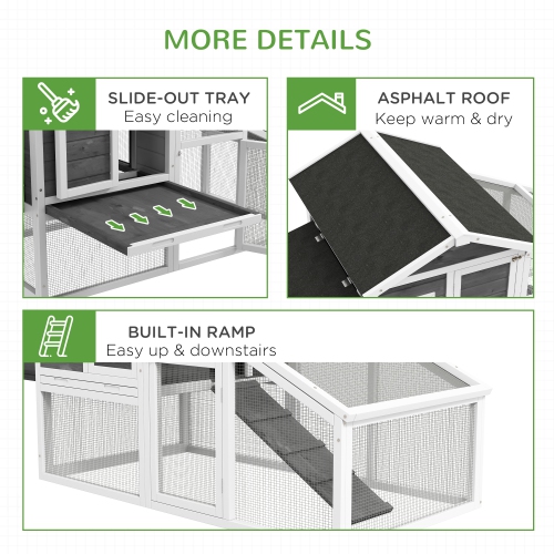 PawHut 69" Chicken Coop Wooden Hen House Rabbit Hutch Poultry Cage Pen Outdoor Backyard with Outdoor Run Nesting Box Removable Tray Waterproof