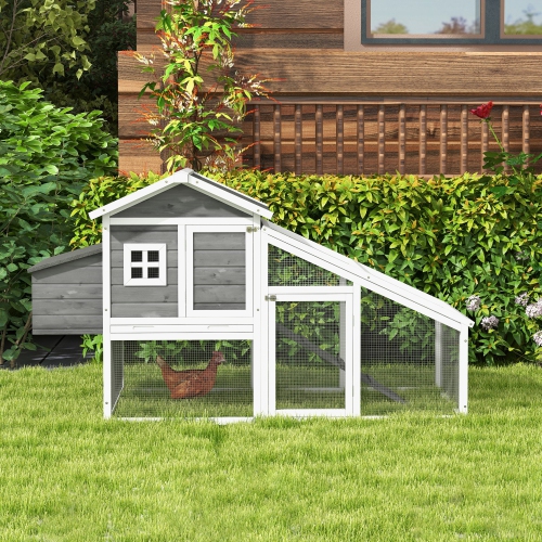 PawHut 69" Chicken Coop Wooden Hen House Rabbit Hutch Poultry Cage Pen Outdoor Backyard with Outdoor Run Nesting Box Removable Tray Waterproof