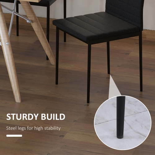 HOMCOM Modern Dining Chairs Set of 4, Upholstered Linen Fabric Kitchen Chairs with Channel Tufting and Metal Legs for Living Room, Dining Room,