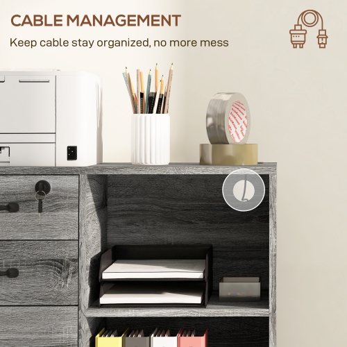 HOMCOM 3 Drawer Lateral Filing Cabinet with Charging Station and USB Ports, Mobile Printer Stand with Open Storage Shelf, Locking File Cabinet for