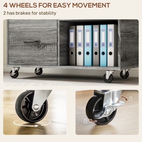 HOMCOM 3 Drawer Lateral Filing Cabinet with Charging Station and USB Ports, Mobile Printer Stand with Open Storage Shelf, Locking File Cabinet for