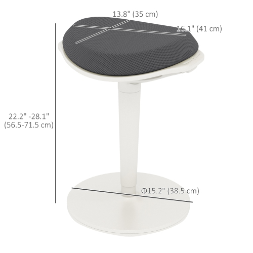 HOMCOM – Chaise de bureau debout, chaise oscillante sans dossier, 22,2 à 28,1 po, tabouret d’apprentissage actif ergonomique réglable pour bureaux,
