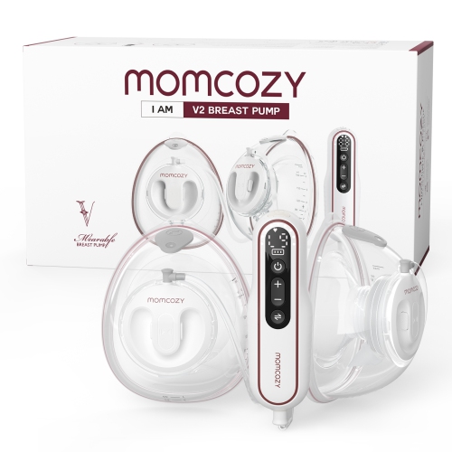 Momcozy Ultra-Light & Hands Free Breast Pump V2, Potent Wearable Pump with 27 Pumping Combinations, Low Noise Painless Portable Double Electric Pump,