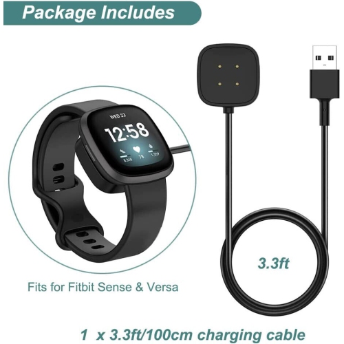 Chargeur USB compatible avec les montres intelligentes Versa 4/Versa 3/Sense 2/Sense de Fitbit, lot de 2 câbles de recharge rapide câble de recharge