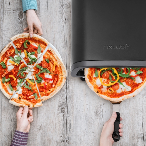Newair 12" Portable Electric Indoor and Outdoor Pizza Oven with Accessory Kit, Temperature Control Knob, 1850W Dual-Heating - Black