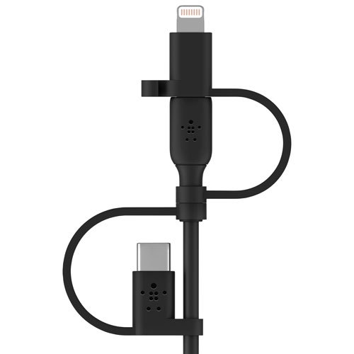 Belkin 3-In-1 1m (3.3ft) USB-A to MicroUSB Cable with USB-C/Lightning Adapters (CAC001bt1MBK) - Black