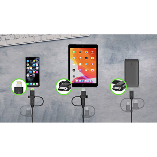 Belkin 3-In-1 1m (3.3ft) USB-A to MicroUSB Cable with USB-C/Lightning Adapters (CAC001bt1MBK) - Black
